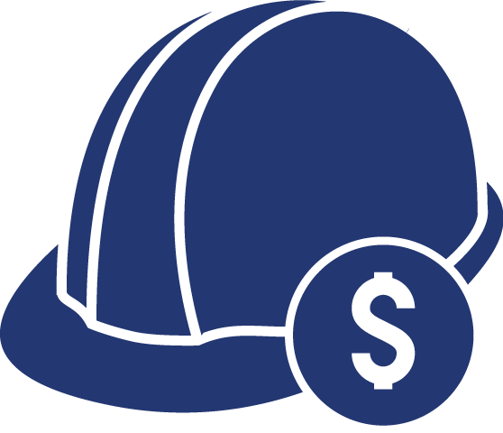 Cartoon blue construction hat and dollar sign